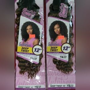 NWTS 2 pks. Sensationnel Lulutress DEEP TWIST Crochet Braid Hair T1B27, 12"